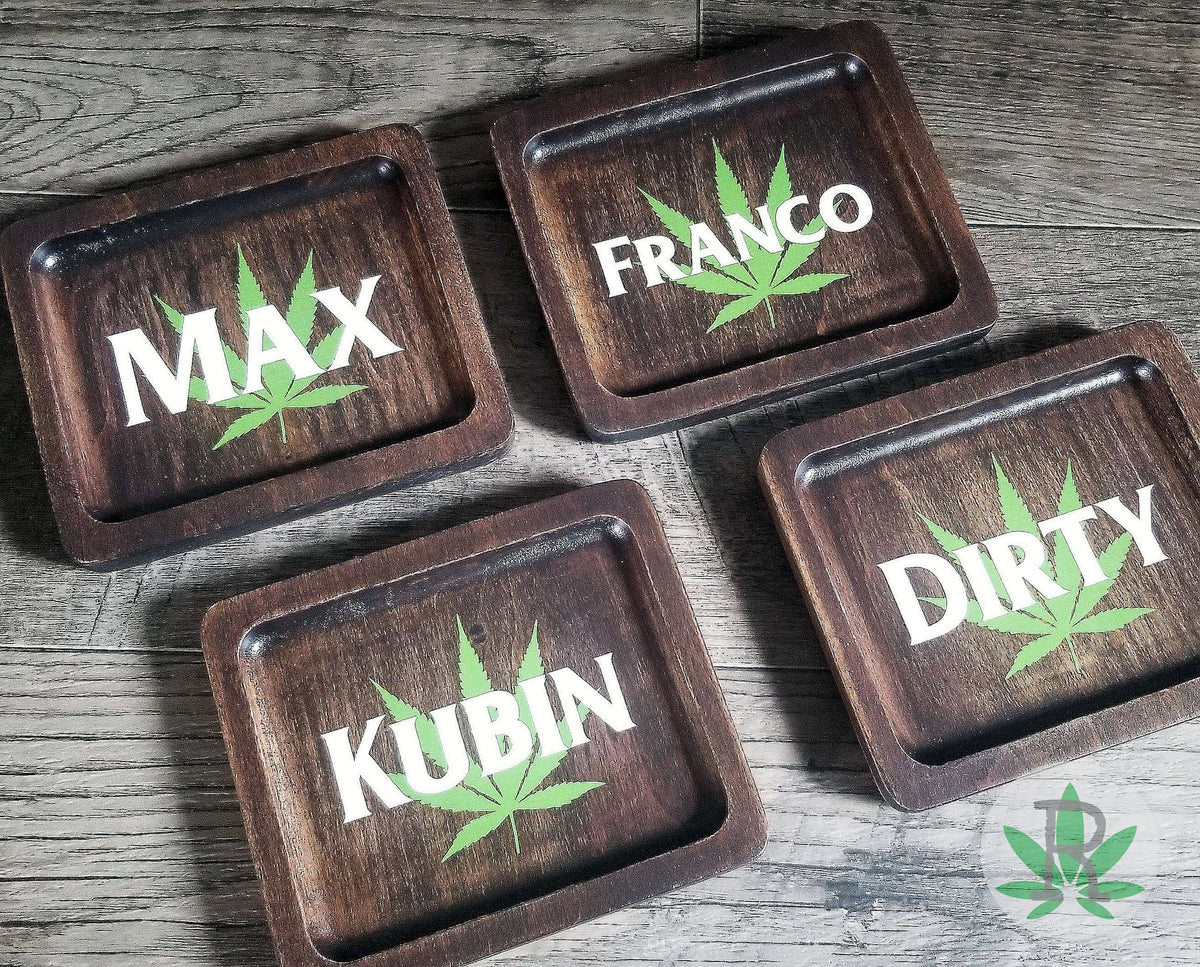 Custom Wood Rolling Tray, Personalized Tray Marijuana Leaf