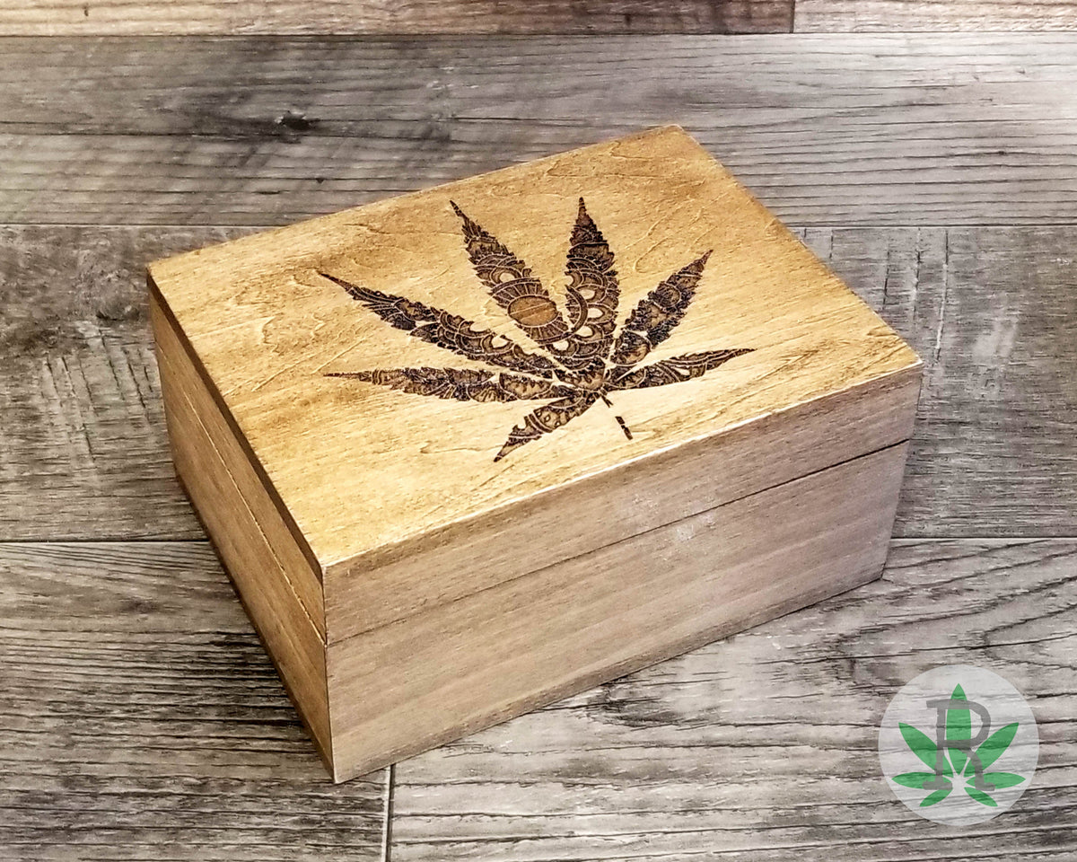 Pot Leaf Marijuana Multikeep Stash Box Adjustable Bamboo Wood