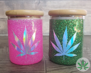 Holographic Glitter Glass Herb Stash Jar, Airtight Cannabis Storage Container, Marijuana Gift for 420 Pot Smoker, Weed Stoner Accessories