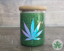 Load image into Gallery viewer, Holographic Glitter Glass Herb Stash Jar, Airtight Cannabis Storage Container, Marijuana Gift for 420 Pot Smoker, Weed Stoner Accessories