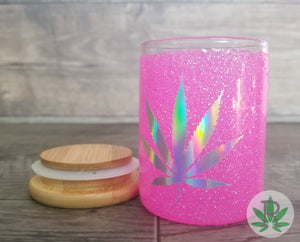 Holographic Glitter Glass Herb Stash Jar, Airtight Cannabis Storage Container, Marijuana Gift for 420 Pot Smoker, Weed Stoner Accessories