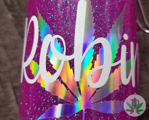 Personalized Glitter Glass Herb Stash Jar, Custom Airtight Cannabis Storage Container, Marijuana Gift for Pot Smoker Weed Stoner Accessories