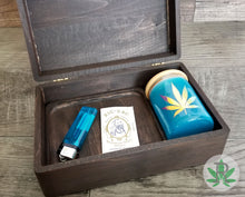 Load image into Gallery viewer, Dark Wood Stash Box, Herb Holder, Cannabis Leaf Container, Stoner Gift, Marijuana Accessories, Wood Weed Supplies, Weed Gift