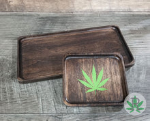 Load image into Gallery viewer, Dark Wood Rolling Tray, Marijuana Leaf Tray, Cannabis Leaf Tray, Joint Tray, Tobacco Tray, Marijuana Gift, 420 Gift, Stoner Gift, Weed Gift