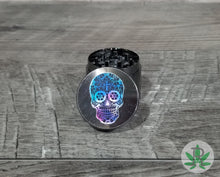 Load image into Gallery viewer, Zinc Alloy 4 Piece Herb Grinder with Purple and Blue Watercolor Sugar Skull