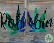 Load image into Gallery viewer, Personalized Holographic Glass Herb Stash Jar, Airtight Cannabis Leaf Storage Container, Marijuana Gift for Pot Smoker, Weed Accessories