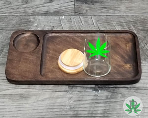 Rolling Tray Set with Wood Rolling Tray and Glass Stash Jar, Cannabis Storage, Marijuana Accessories, Weed Kit