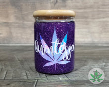 Load image into Gallery viewer, Personalized Glitter Glass Herb Stash Jar, Custom Airtight Cannabis Storage Container, Marijuana Gift for Pot Smoker Weed Stoner Accessories