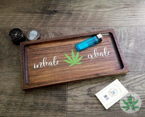 Wood Rolling Tray with Quote Inhale Exhale, Cannabis or Tobacco Tray, Weed Gift, Marijuana Accessories, Smoker Gift