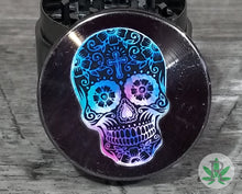 Load image into Gallery viewer, Zinc Alloy 4 Piece Herb Grinder with Purple and Blue Watercolor Sugar Skull