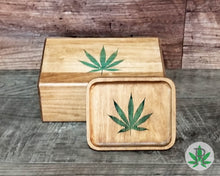 Load image into Gallery viewer, Stoner Gift Set, Wood Rolling Tray and Wood Stash Box Set, Cannabis Leaf, Smoker Gift Set, Marijuana Leaf, 420 Gift,