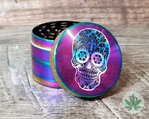 Colorful Rainbow Watercolor Sugar Skull Herb Grinder, Dia De Los Muertos Weed Spice Grinder, 420 Marijuana Cannabis Smoker Gift, Stoner Gift