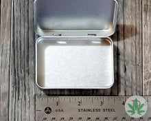 Load image into Gallery viewer, Grey Smoke Stash Tin with Hinged Lid, Aluminum Stash Box, MMJ Storage, Smoker Gift, Cannabis Accessories