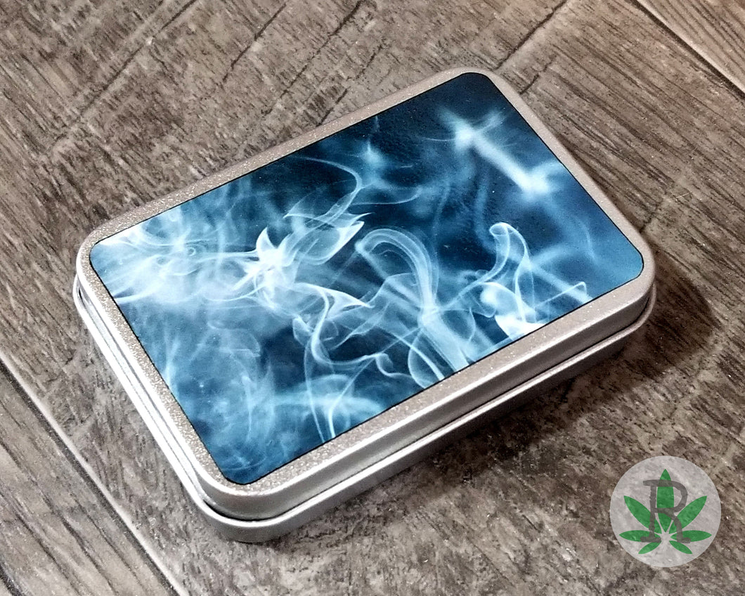 Grey Smoke Stash Tin with Hinged Lid, Aluminum Stash Box, MMJ Storage, Smoker Gift, Cannabis Accessories