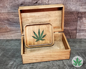 Stoner Gift Set, Wood Rolling Tray  Holographic Stash Jar and Wood Stash Box Set, Cannabis Leaf, Smoker Gift Set, Marijuana Leaf, 420 Gift,