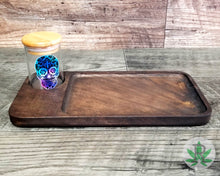 Load image into Gallery viewer, Rolling Tray Set with Wood Rolling Tray and Sugar Skull Glass Stash Jar, Dia De Los Muertos Cannabis Storage, Marijuana Accessories