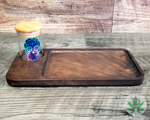 Rolling Tray Set with Wood Rolling Tray and Sugar Skull Glass Stash Jar, Dia De Los Muertos Cannabis Storage, Marijuana Accessories