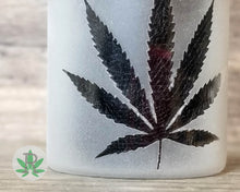Load image into Gallery viewer, Etched Cannabis Leaf Glass Stash Jar, Airtight Frosted Herb Storage Container, Marijuana Gift for Pot Smoker, Stoner Weed Accessories
