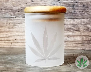 Etched Cannabis Leaf Glass Stash Jar Personalized Laser Engraved Lid, Airtight Storage Container, Marijuana Gift Pot Smoker Weed Accessories