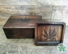Load image into Gallery viewer, Stoner Gift Set, Wood Rolling Tray, Stash Jar and Wood Stash Box Set, Cannabis Leaf, Smoker Gift Set, Marijuana Leaf, 420 Gift,
