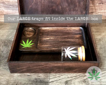 Load image into Gallery viewer, Personalized Wood Stash Box, Custom Herb Holder, Pot Box, Cannabis Leaf Container, Stoner Gift, Marijuana Accessories, Wood Weed Supplies