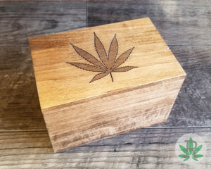 Wood Stash Box with Laser Engraved Cannabis Leaf, Herb Holder, Pot Box, Stoner Gift, Marijuana Storage Accessories, Weed Supplies, Smoker