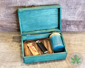 Green Stained Wood Stash Box, Herb Holder, Cannabis Leaf Container, Stoner Gift, Marijuana Accessories, Wood Weed Supplies, Weed Gift