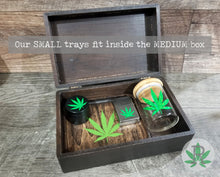 Load image into Gallery viewer, Wood Stash Box with Engraved Cannabis Leaf, Herb Holder, Pot Box, Stoner Gift, Marijuana Storage Accessories, Weed Supplies, Smoker