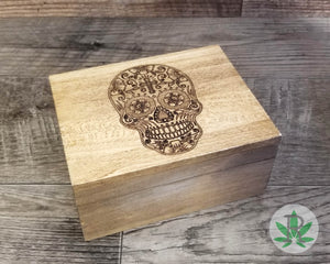 Wood Stash Box with Laser Engraved Sugar Skull, Dia De Los Muertos Herb Holder, Pot Box, Stoner Gift, Marijuana Storage Accessories, Weed