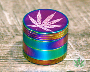 Colorful Rainbow Herb Grinder with Engraved Cannabis Leaf Mandala, Weed Leaf Weed Grinder, 420, Marijuana, Smoker Gift, Stoner Gift