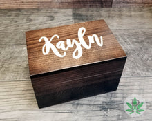 Load image into Gallery viewer, Personalized Engraved Wood Stash Box, Herb Holder, Pot Box, Stoner Gift, Marijuana Storage Accessories, Weed Supplies, Smoker