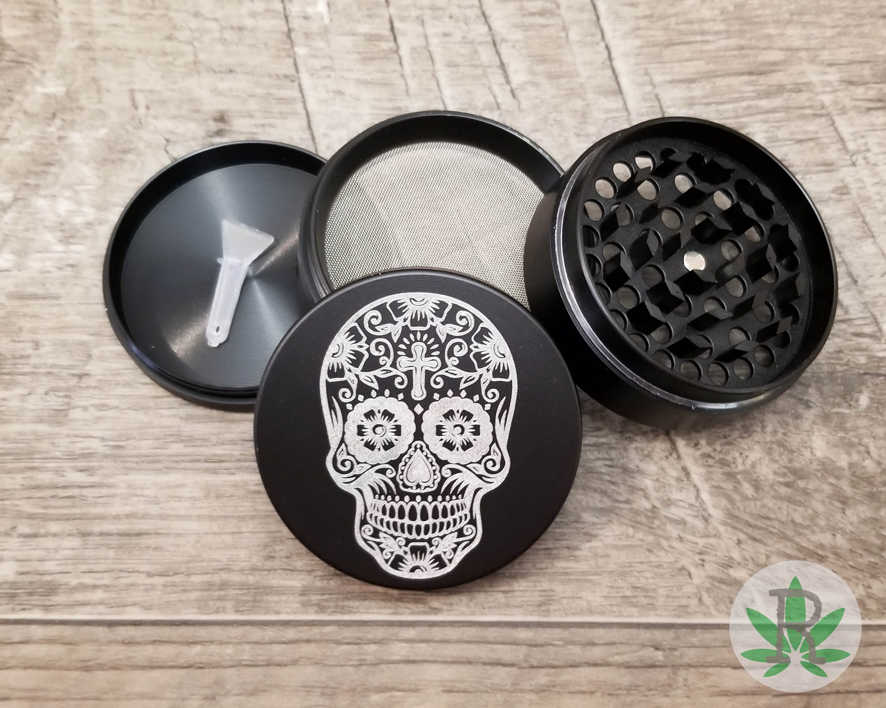 Sugar Skull 65mm Green Metal Spice Herb 4 Part Green Grinder