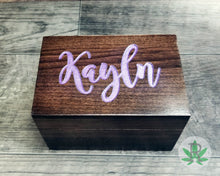 Load image into Gallery viewer, Personalized Engraved and Painted Wood Stash Box, Herb Holder, Pot Box, Stoner Gift, Marijuana Storage Accessories, Weed Supplies, Smoker