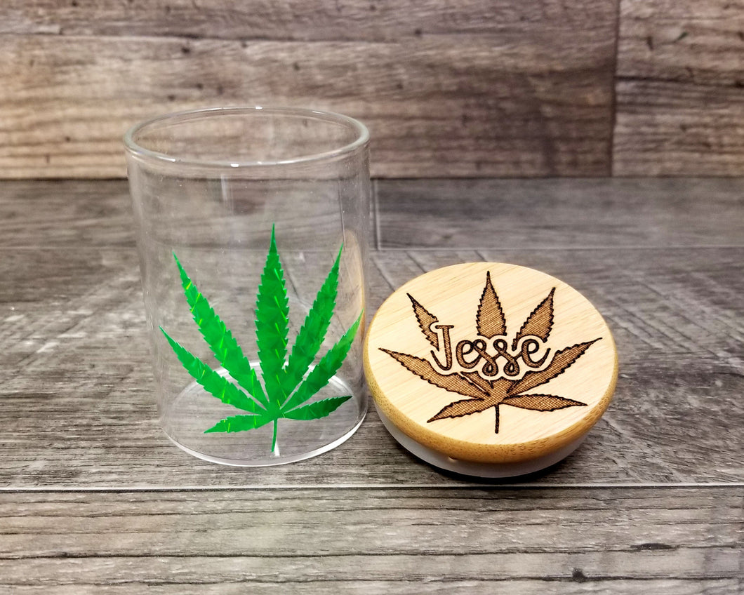 Laser Engraved Personalized Glass Stash Jar, Custom Airtight Cannabis Storage Container, Marijuana Gift for Pot Smoker, Weed Accessories