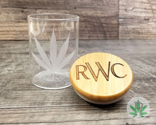 Load image into Gallery viewer, Etched Cannabis Leaf Glass Stash Jar Monogram Laser Engraved Lid, Airtight Storage Container, Marijuana Gift Pot Smoker Weed Accessories
