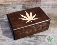 Load image into Gallery viewer, Wood Stash Box with Engraved Cannabis Leaf, Herb Holder, Pot Box, Stoner Gift, Marijuana Storage Accessories, Weed Supplies, Smoker