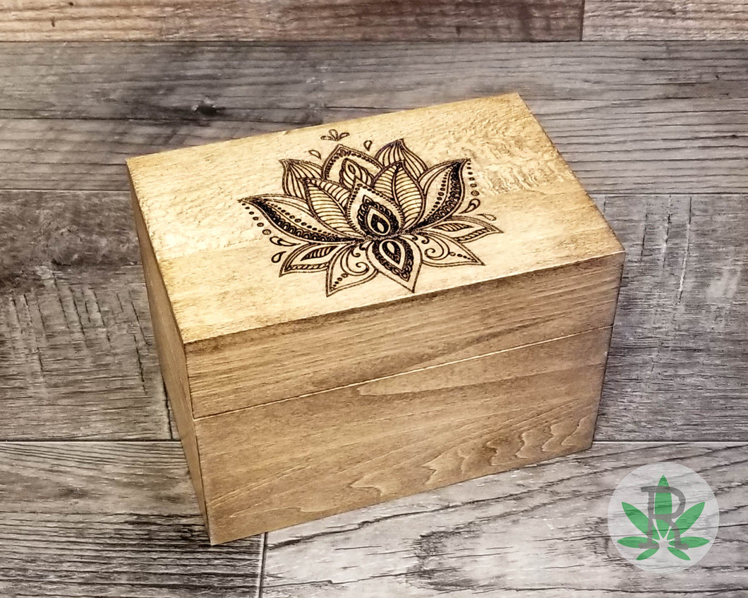 Wood Stash Box with Laser Engraved Lotus Mandala, Zen Weed Box, Meditation Pot Box, Stoner Gift, Marijuana Storage Accessories, Cannabis