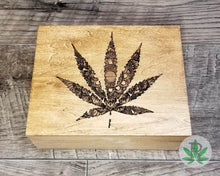 Load image into Gallery viewer, Wood Stash Box with Laser Engraved Cannabis Leaf Mandala, Zen Weed Box, Meditation Pot Box, Stoner Gift, Marijuana Storage Accessories