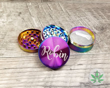 Load image into Gallery viewer, Custom Personalized Engraved Colorful Rainbow Herb Grinder, Weed Tobacco Grinder, Marijuana, Cannabis, Smoker Gift, Stoner Gift
