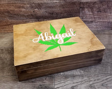 Load image into Gallery viewer, Personalized Engraved and Painted Wood Stash Box, Custom Pot Box, Stoner Gift, Marijuana Storage Accessories, Weed Supplies, Smoker Gear