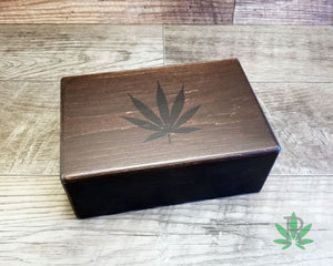 Dark Wood Stash Box, Herb Holder, Cannabis Leaf Container, Stoner Gift, Marijuana Accessories, Wood Weed Supplies, Weed Gift