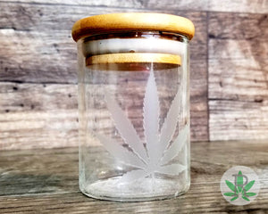 Etched Cannabis Leaf Glass Stash Jar, Airtight Frosted Herb Storage Container, Marijuana Gift for Pot Smoker, Stoner Weed Accessories