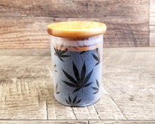 Load image into Gallery viewer, Etched Cannabis Leaf Glass Stash Jar, Airtight Frosted Herb Storage Container, Marijuana Gift for Pot Smoker, Stoner Weed Accessories