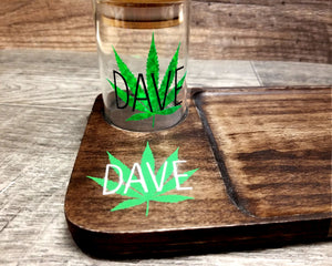 Custom Personalized Rolling Tray Set with Wood Rolling Tray and Glass Stash Jar, Cannabis Storage, Marijuana Accessories, Weed Kit