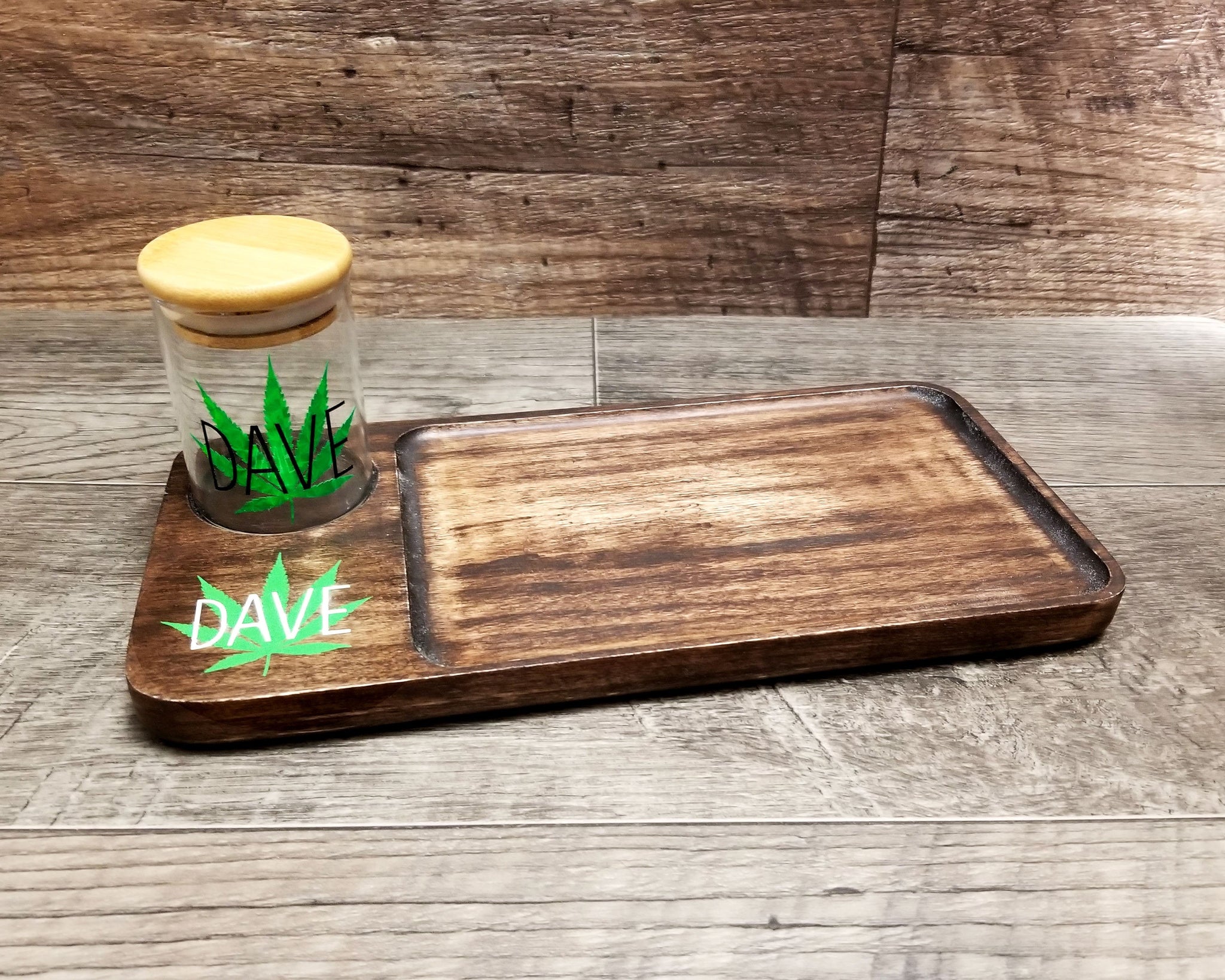 Rolling Tray Set with Wood Rolling Tray and Glass Stash Jar