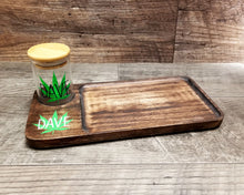 Load image into Gallery viewer, Custom Personalized Rolling Tray Set with Wood Rolling Tray and Glass Stash Jar, Cannabis Storage, Marijuana Accessories, Weed Kit