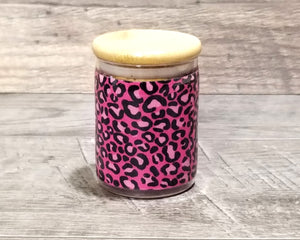 Pink Leopard Glass Herb Stash Jar, Airtight Cannabis Storage Container, Marijuana Gift for Pot Smoker, Weed Accessories