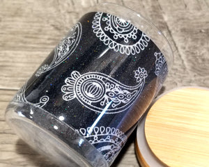 Black Paisley Print Glass Stash Jar, Airtight Cannabis Storage Container, Marijuana Gift for Pot Smoker, Weed Accessories