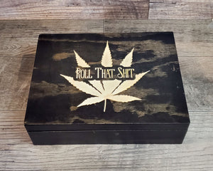 Engraved Wood Stash Box with Roll That Shit, Pot Box, Cannabis Container, Stoner Gift, Marijuana Accessories, Weed Supplies