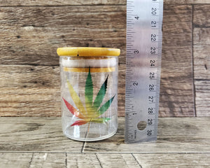 Glass Stash Jar with Rasta Cannabis Leaf, Jamaican 420 Herb Jar,  Marijuana Leaf Stoner Gift, Weed Gift, Gift for Smoker, Pot Accessories